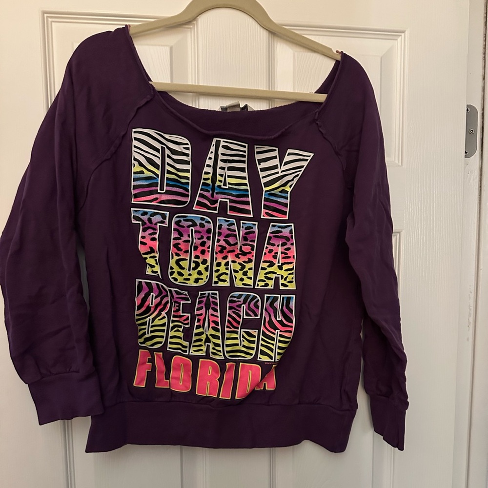 Vintage Purple Daytona Beach Sweatshirt Size L 100% Cotton